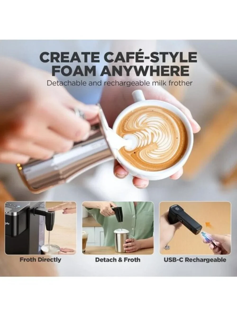 Single Serve Coffee Maker with Detachable Milk Frother Black New Open Box